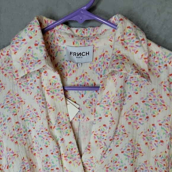 NWT FRNCH Womens Romanne Cotton V-neck Puff sleeve Shirtdress Size S - Picture 2 of 16